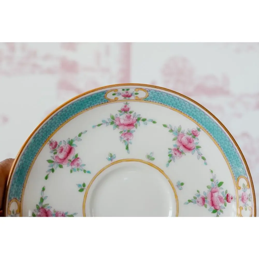 Antique Minton Persian Rose Bouillon Cup & Saucer Set of 4 England 1910s Cottage